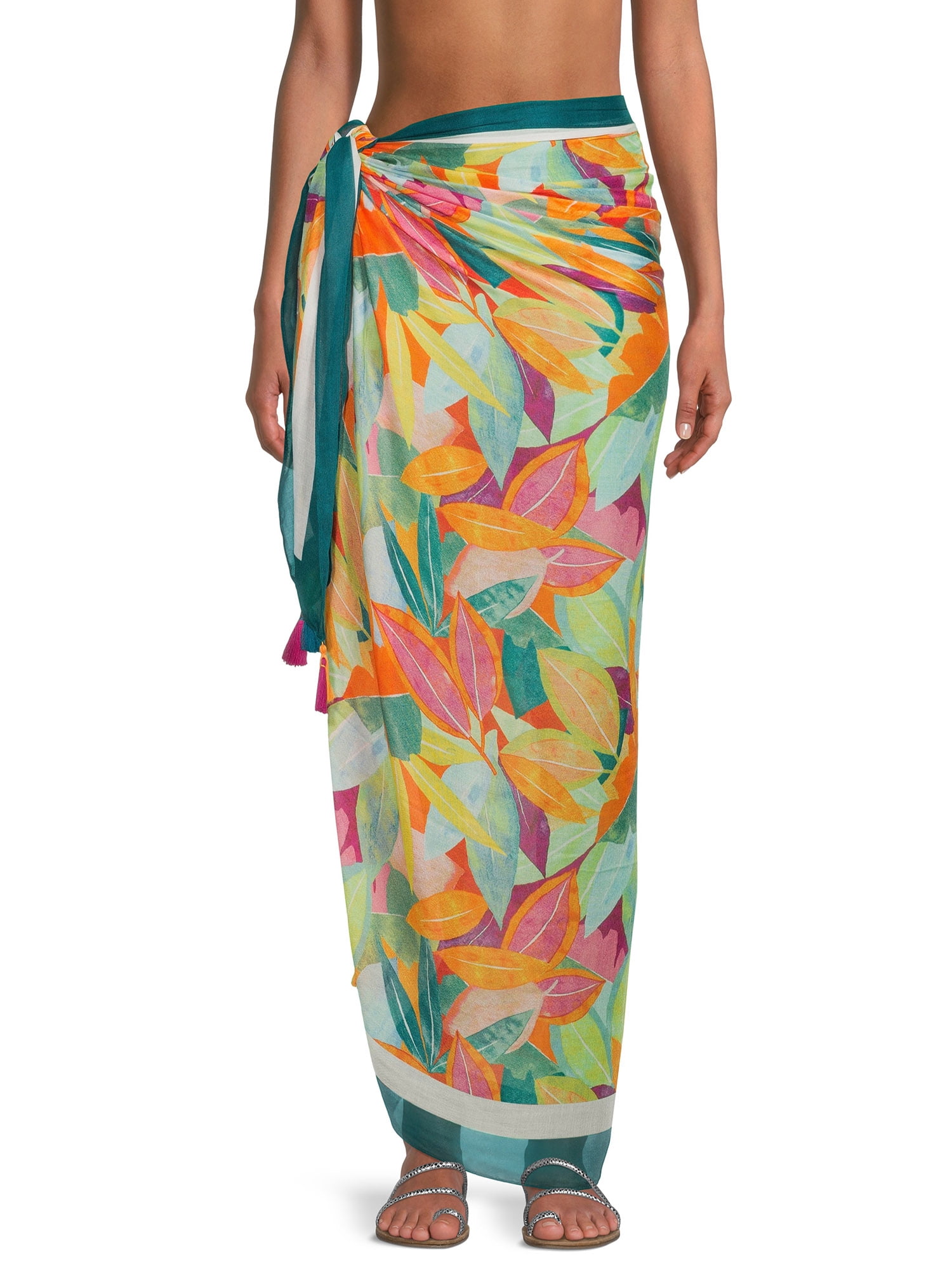 Time & Tru Women's Pareo Swimwear Cover-up, Multi-use Wrap, Beach Wrap