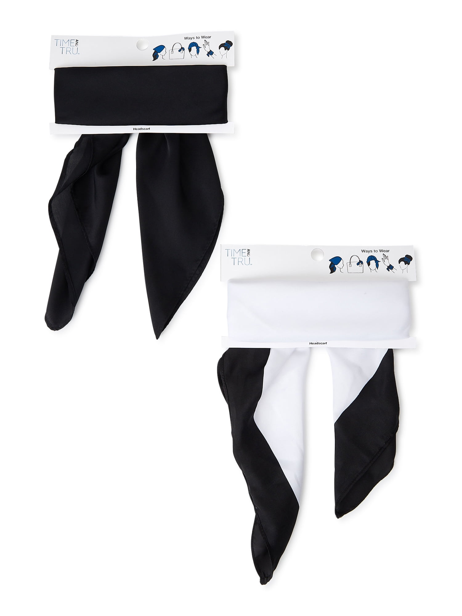 Time & Tru Women’s Print & Solid Headscarf, 2Pack