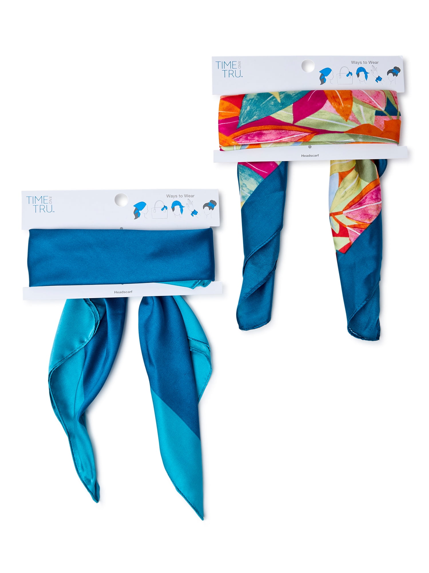 Time & Tru Women’s Print & Solid Headscarf, 2Pack