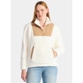 thumbnail image 1 of Time and Tru Women's Plush Fleece Quarter Zip Jacket with Corduroy Trim, Lightweight, Sizes XS-XXXL, 1 of 6