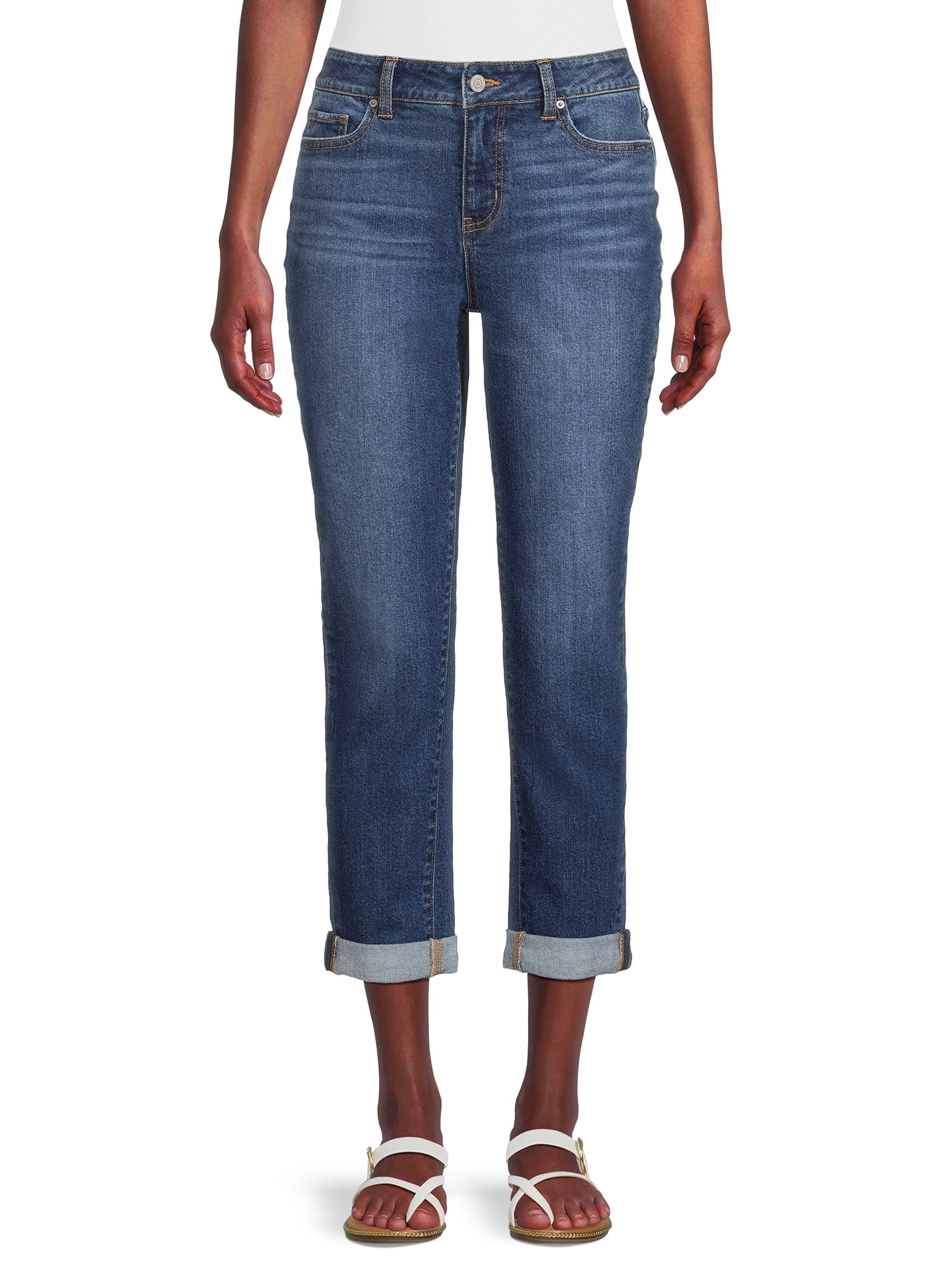 Time & Tru Women's Rolled Cuff Boyfriend Jean, sizes 2-20 - Walmart.com