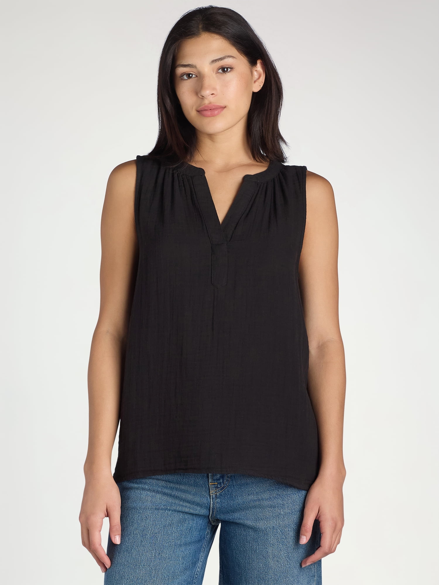 Time & Tru Women's Cotton Sleeveless Blouse, Sizes XS-XXXL