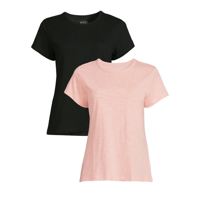 Time & Tru Women's Slub Crew TShirt, 2 Pack