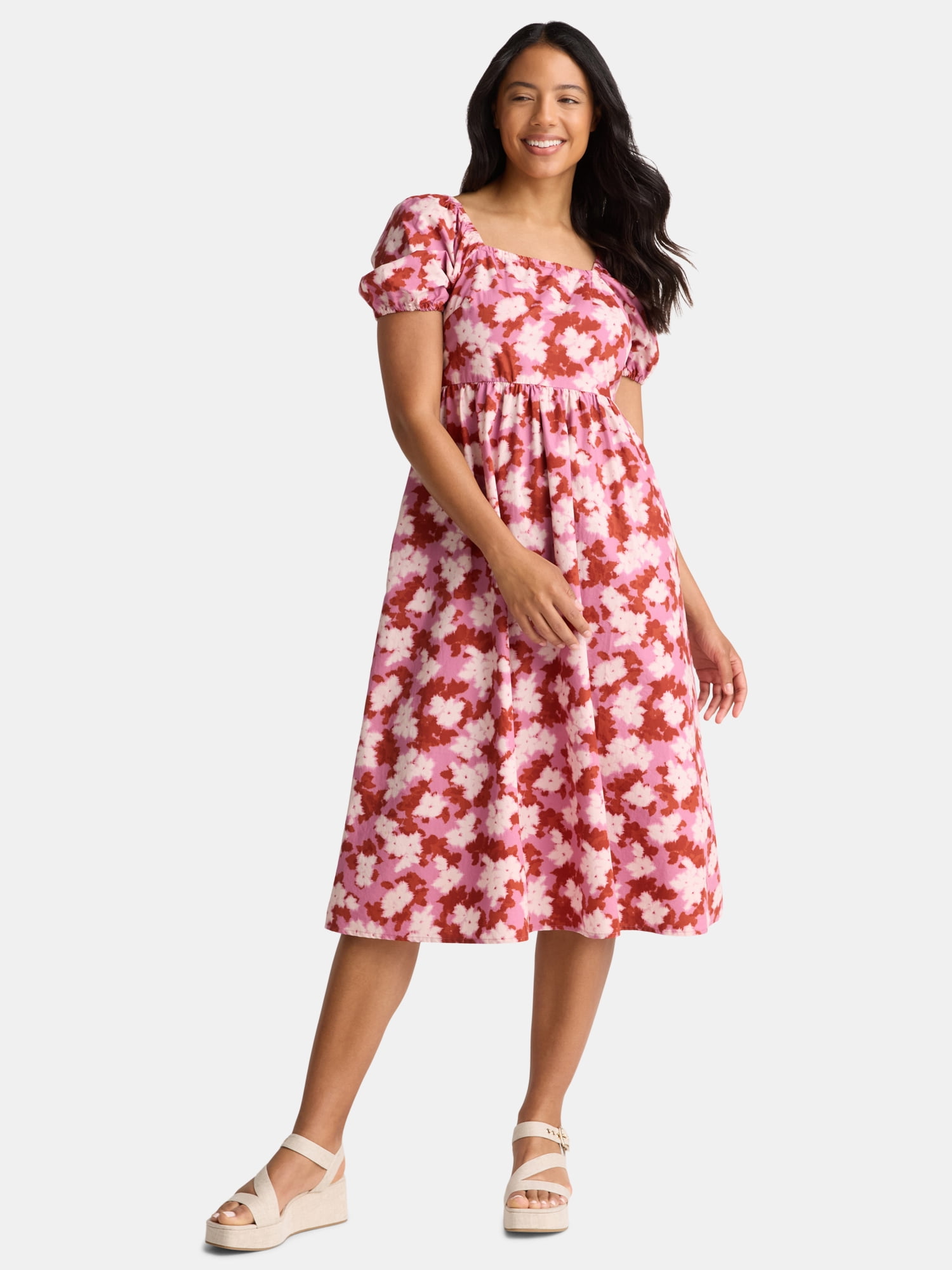 Time and Tru Women's Cotton Tie Back Midi Dress, Sizes XS-XXXL