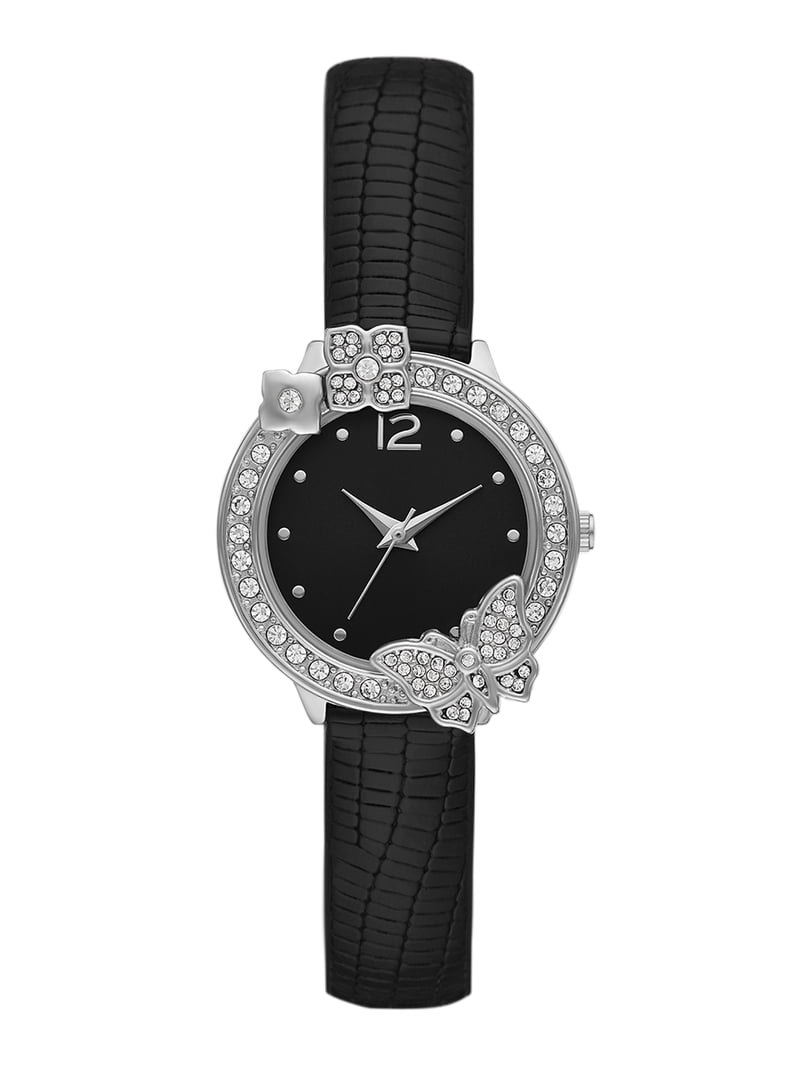 Women\'s Black White Analog Leather Strap Crystal Accented Silicone Sport Watch Time and Tru Women main image 4