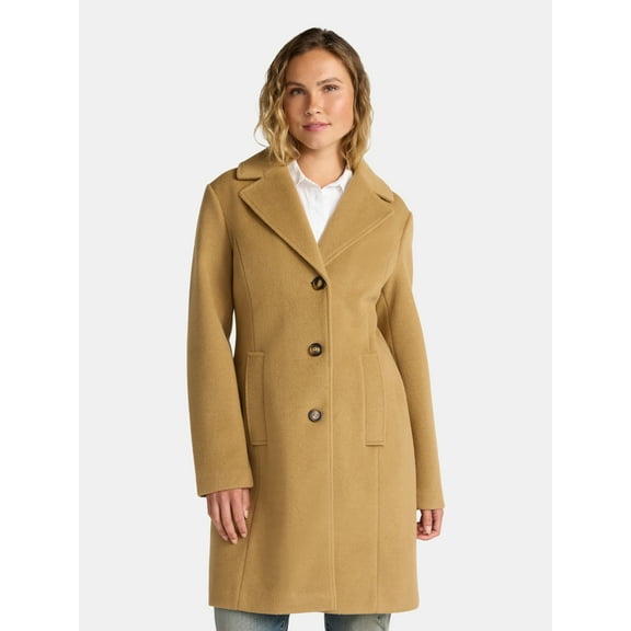 Time and Tru Women's and Women's Plus Faux Wool Boyfriend Coat, Sizes XS-2X
