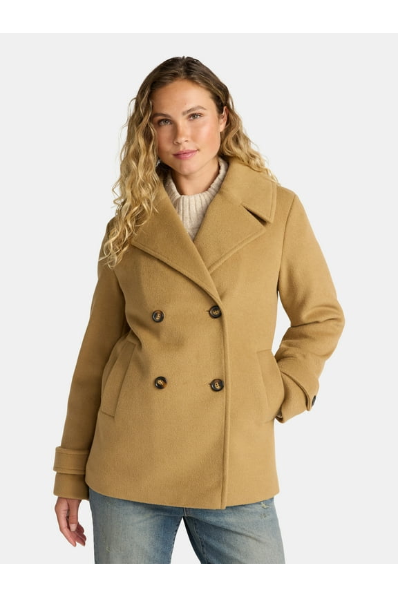 Women's and Women's Plus Faux Wool Peacoat, Sizes XS-3X