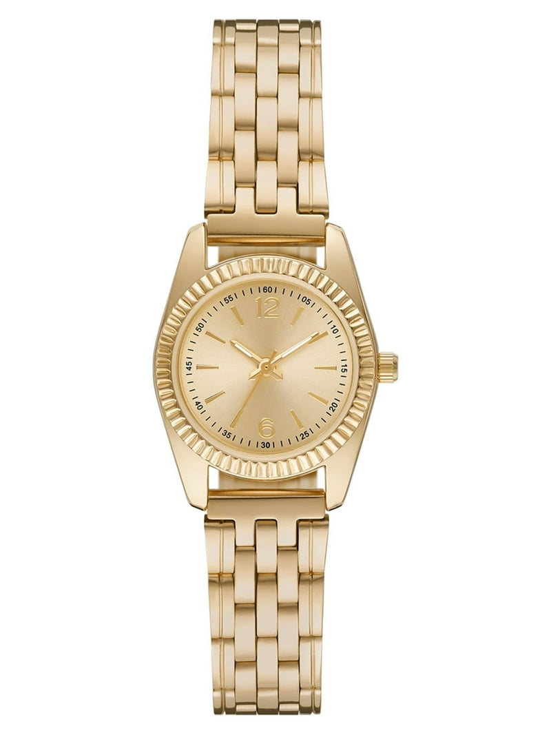 Time and Tru Gold Tone Women's Wristwatch with Fluted Bezel and