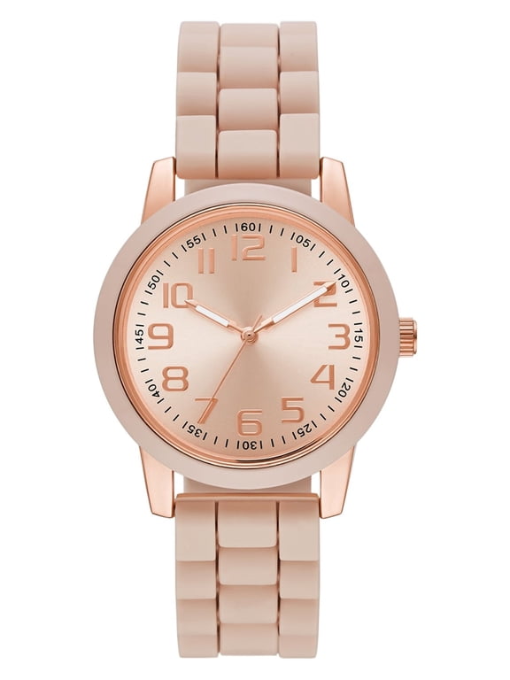 Time & Tru Women's Wristwatch: Rose Gold Case, Blush Bezel, Easy Read Dial, Silicone Strap (FMDOTT072)