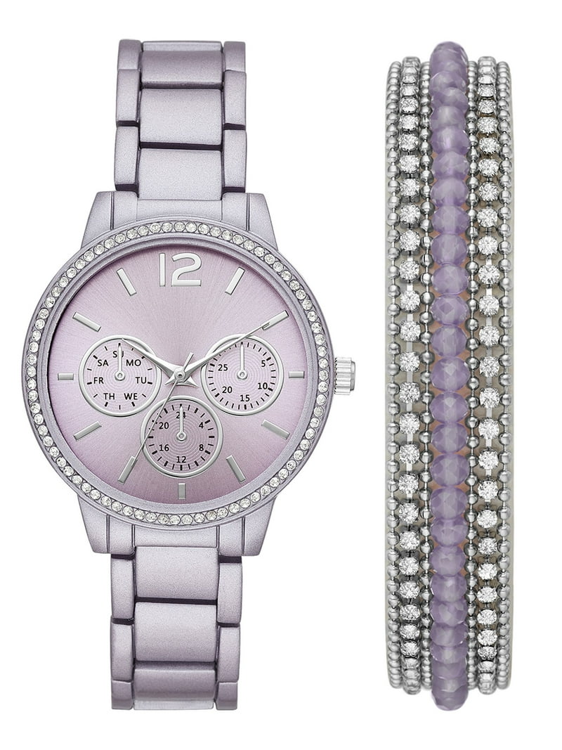 Time & Tru Women's Wristwatch Set: All Purple Watch & Bracelet Set