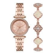 Time & Tru Womens Wristwatch Set Rose Gold Tone T-Bar Watch and Bracelet Set Crystal Accents FMDXTT046