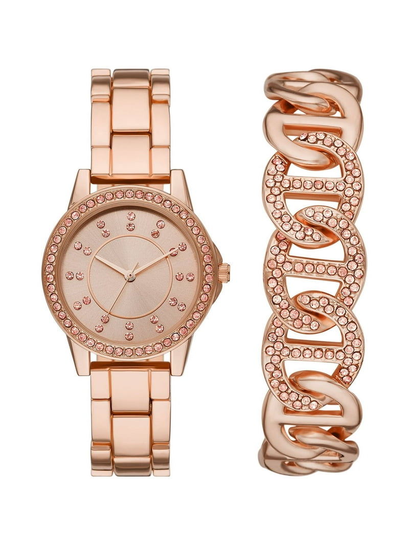 Women\'s Rose Gold-Tone Bracelet Watch with Glitter Dial and Mineral Crystal Lens Amazon.com: Anne Klein Women main image 3