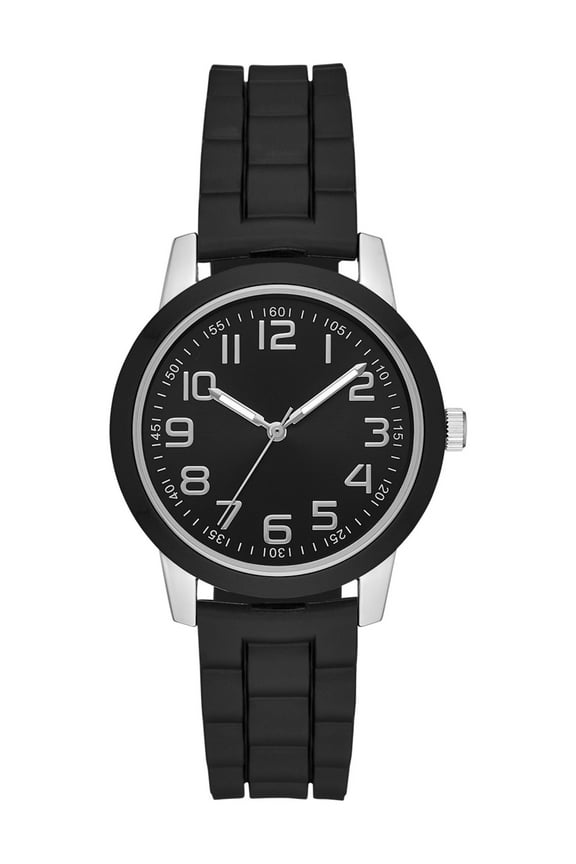 Time & Tru Women's Wristwatch: Silver Case, Black Bezel, Easy Read Dial, Silicone Strap (FMDOTT015)