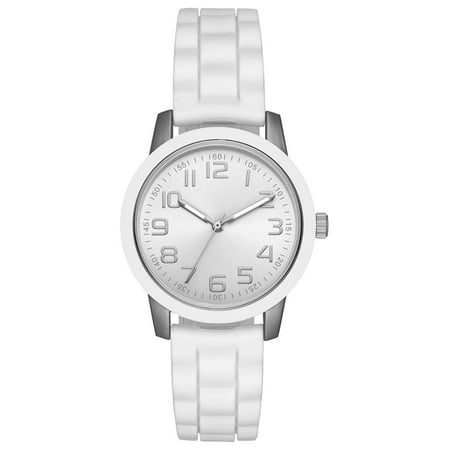 Time & Tru Women's Wristwatch: Silver Case, White Bezel, Easy Read Dial, Silicone Strap (FMDOTT014)