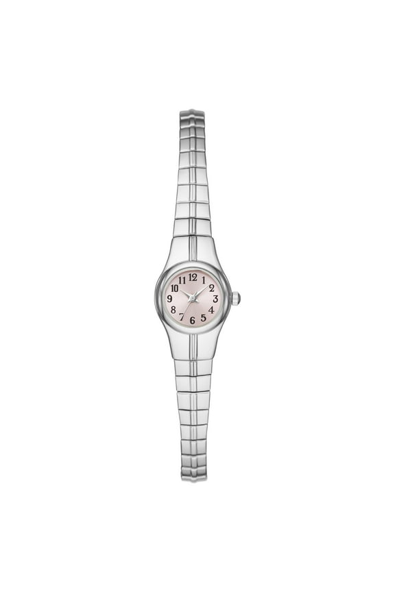 Time & Tru Women's Wristwatch: Silver Tone Case, Pink Easy Read Dial, Expansion Band (FMDOTT046)