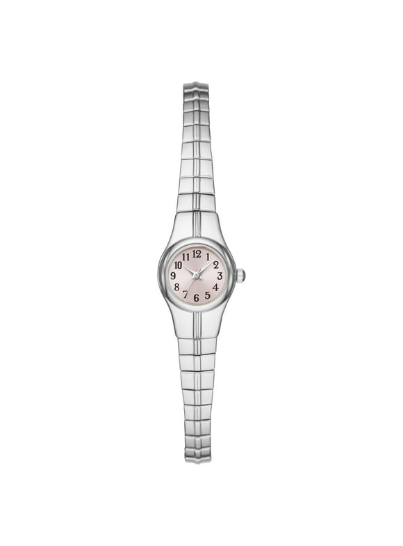 Time & Tru Women's Wristwatch: Silver Tone Case, Pink Easy Read Dial, Expansion Band (FMDOTT046)