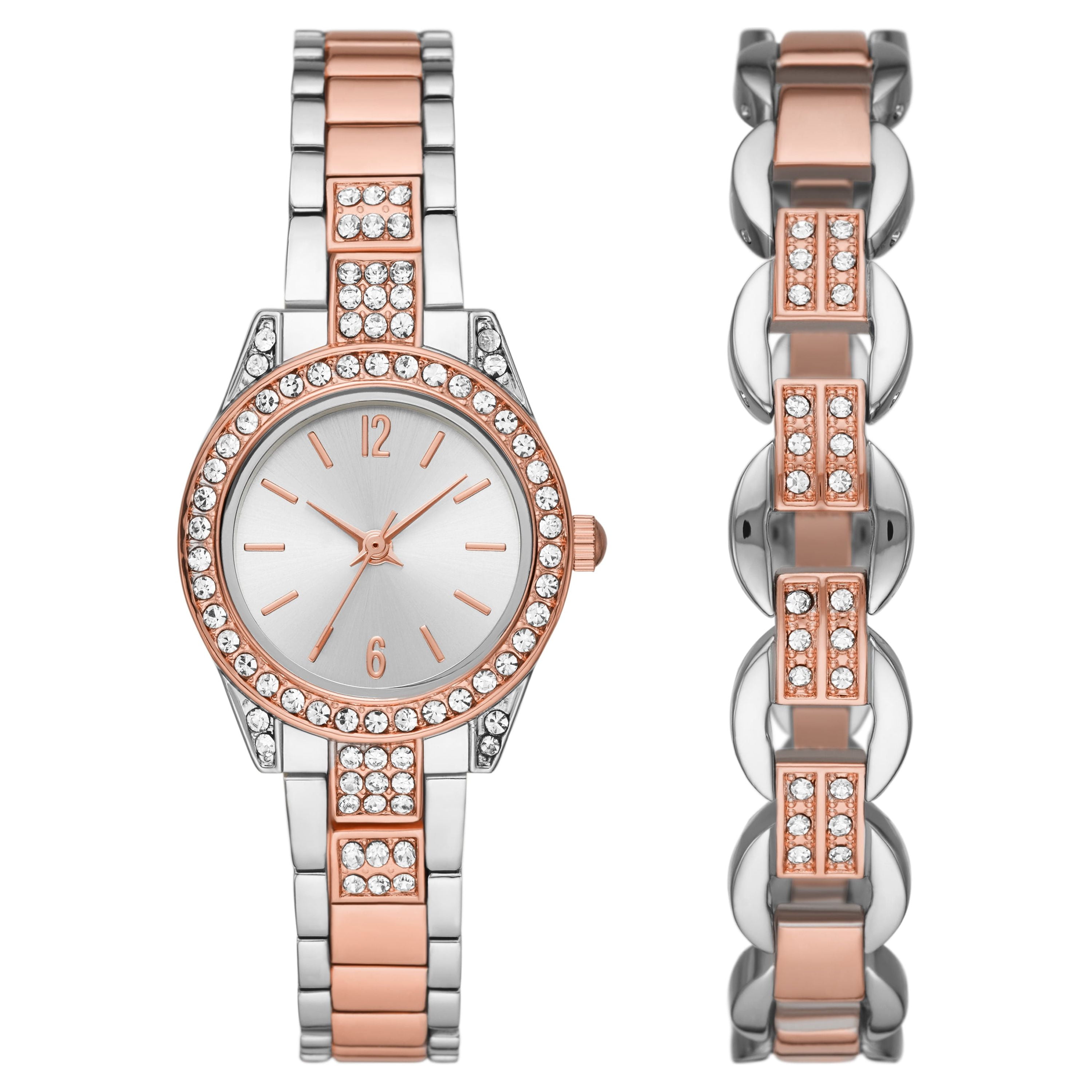 Amazon.com: Clastyle Elegant Women Watch Set Rhinestones Rose Gold Watch  and Bracelet Set Simple Wrist Watches for Ladies : Clothing, Shoes & Jewelry