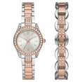 thumbnail image 1 of Time & Tru Women's Wristwatch: Silver and Rose Gold Tone Watch & Bracelet Set with Crystal Accents (FMDXTT027), 1 of 1