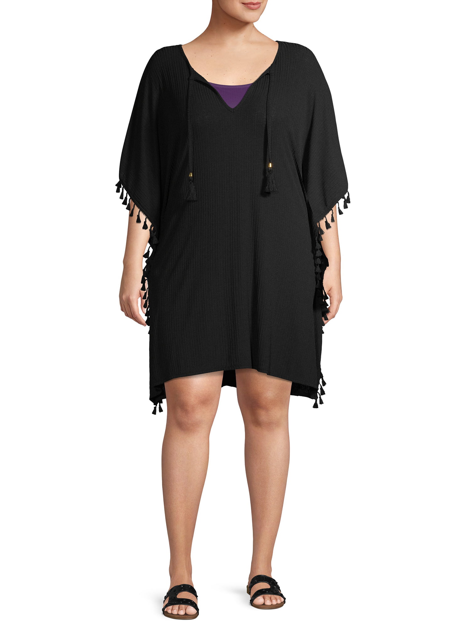 Novelty Rib Caftan Plus Size Swimsuit Cover Up 