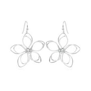 Time & True Women's Open Wire Imitation Rhodium 3D Metal Flower Fishhook Earring.