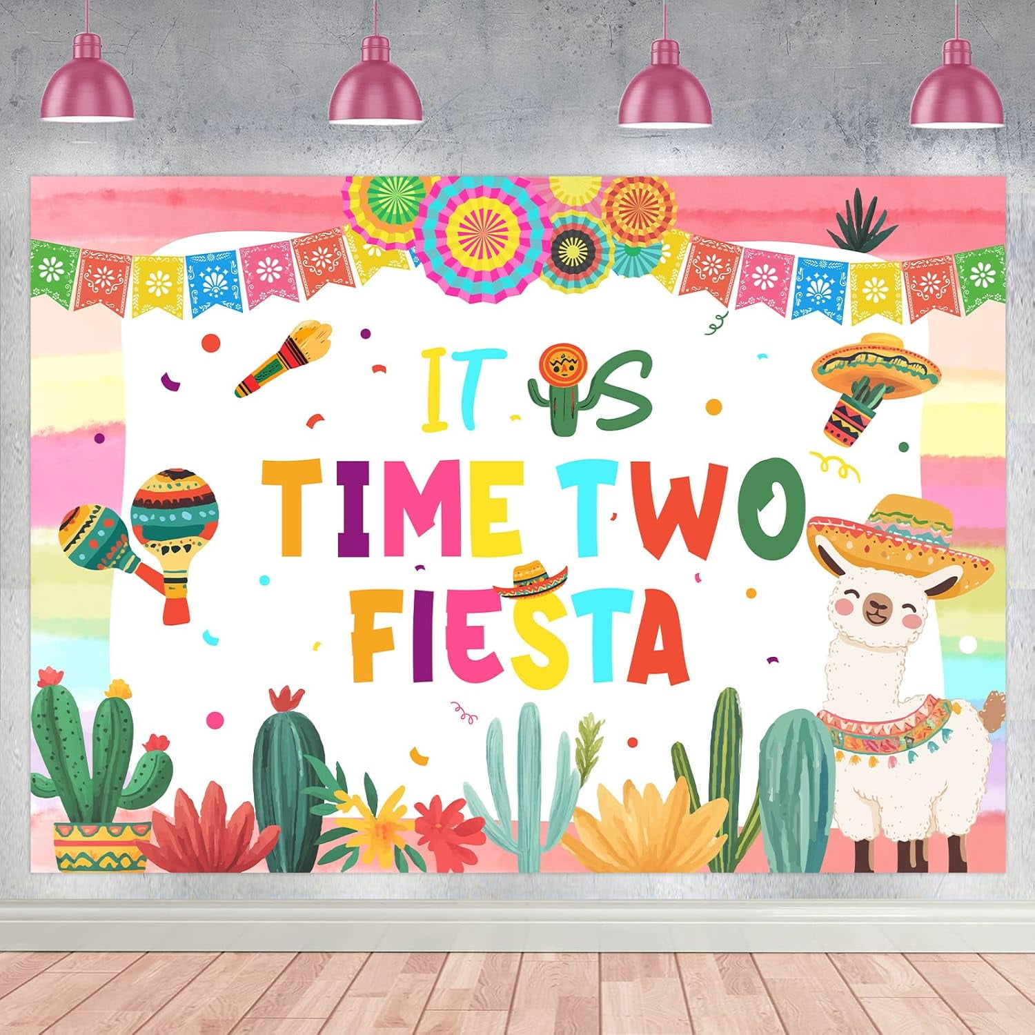 "Two" Cake Topper For 2nd Birthday - Green Taco Fiesta Theme, Glitter Cardstock & Bamboo, Party Decor