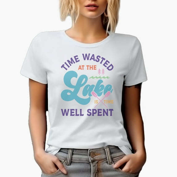 Time Wasted at the Lake Is Time Well Spent Art Merch Gift, White T-Shirt, Small
