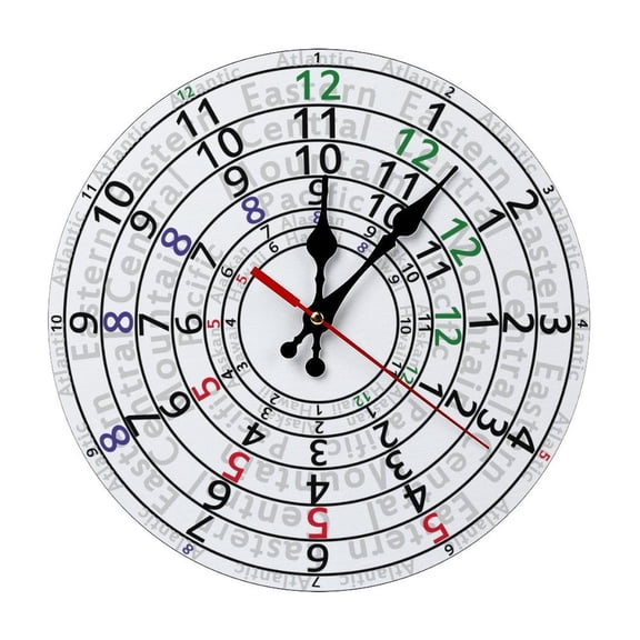 Time Zone 5mm Thick Solid Wood Wall Clock, Quiet Quartz Movement Easy Install Hanging Clock