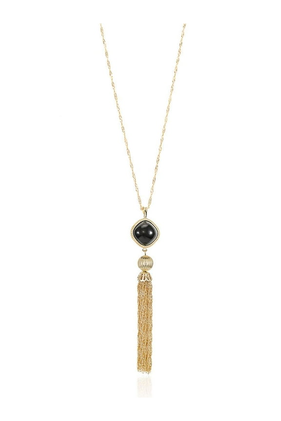 28" Goldtone Tassel Necklace, Black Stone Accent, Female, 1 Necklace