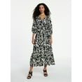 thumbnail image 1 of Time and Tru Women's V-Neck Maxi Dress with ¾-Length Sleeves, Sizes XS-XXXL, 1 of 5