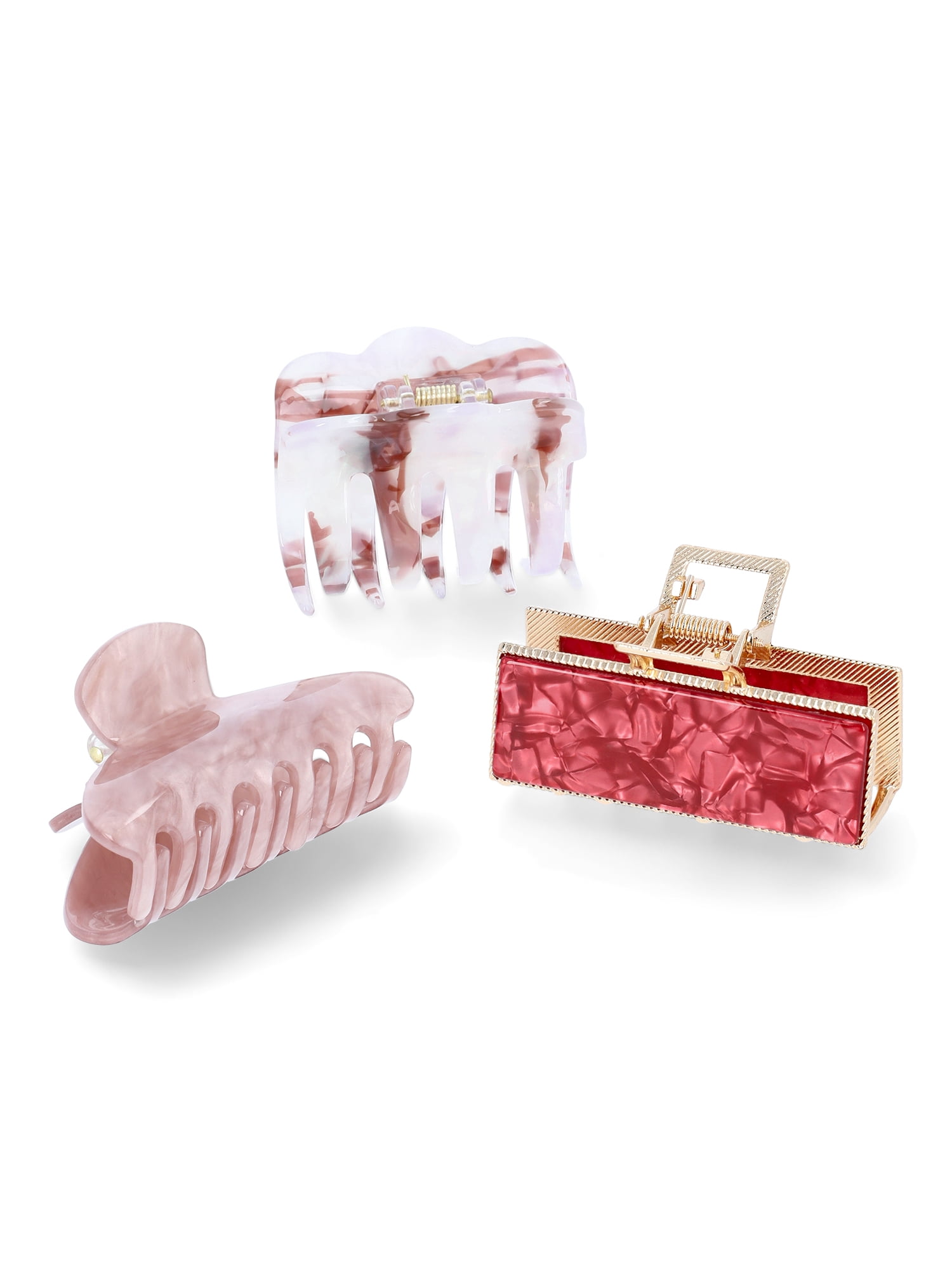 Time and Tru Women’s Acrylic Claw Clips, 3-Pack, Berry