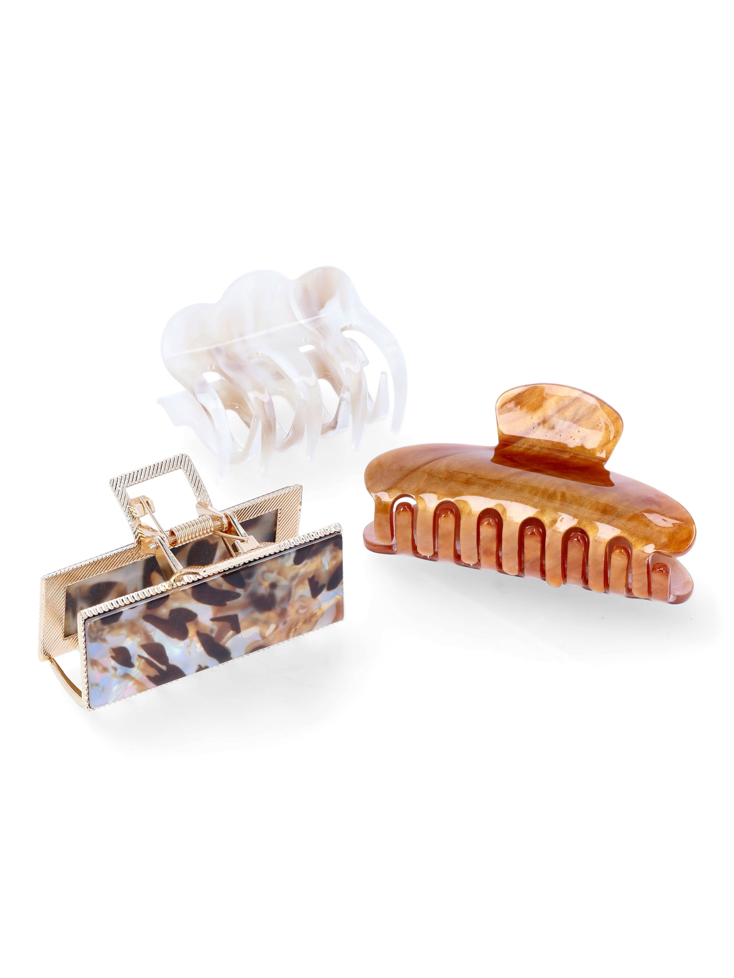 Time and Tru Women’s Metal and Plastic Hair Claw Clip Set, 3-Piece