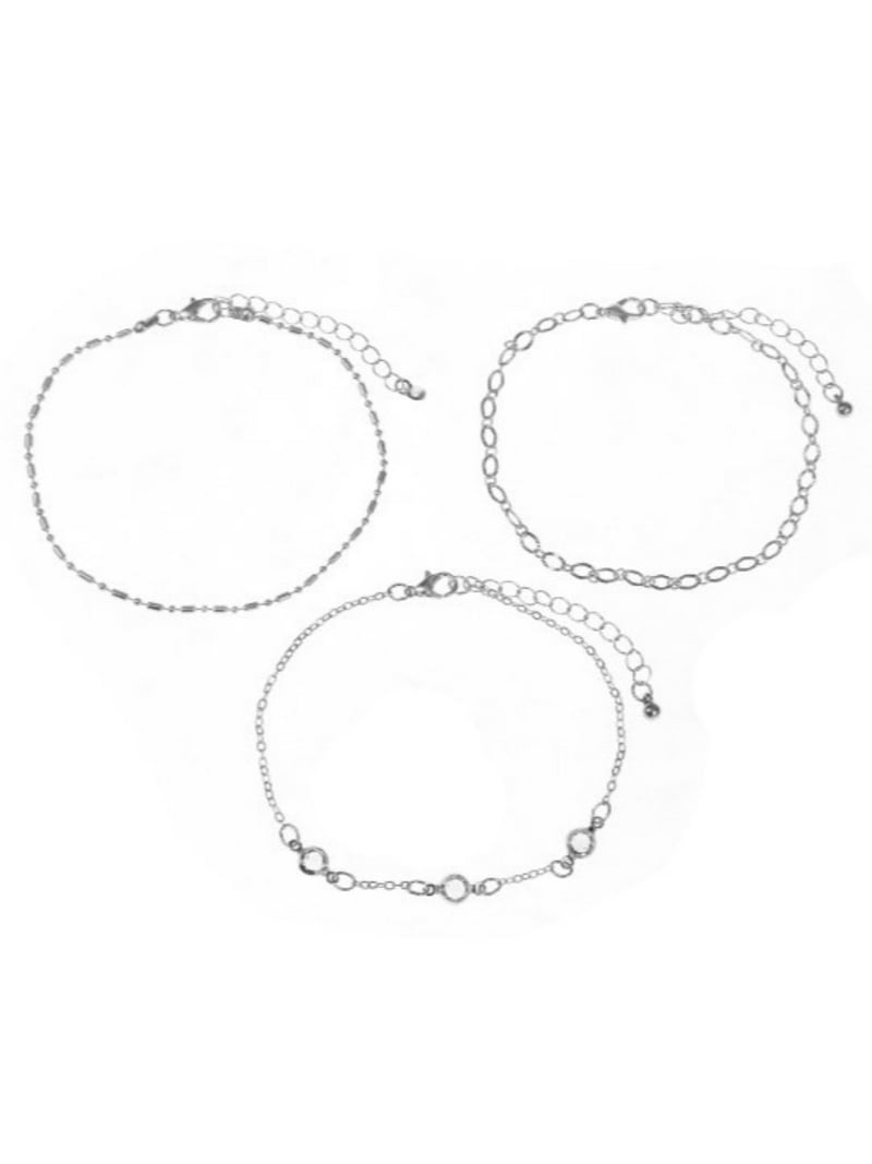 Time and Tru Anklet Set with Rhodium Chains and Stone Accents, 3