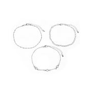 Time and Tru 3 Pack Anklet Set with Rhodium Chain and Stone Womens