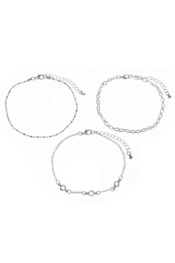 3 Pack Anklet Set with Rhodium Chain and Stone (Women's)