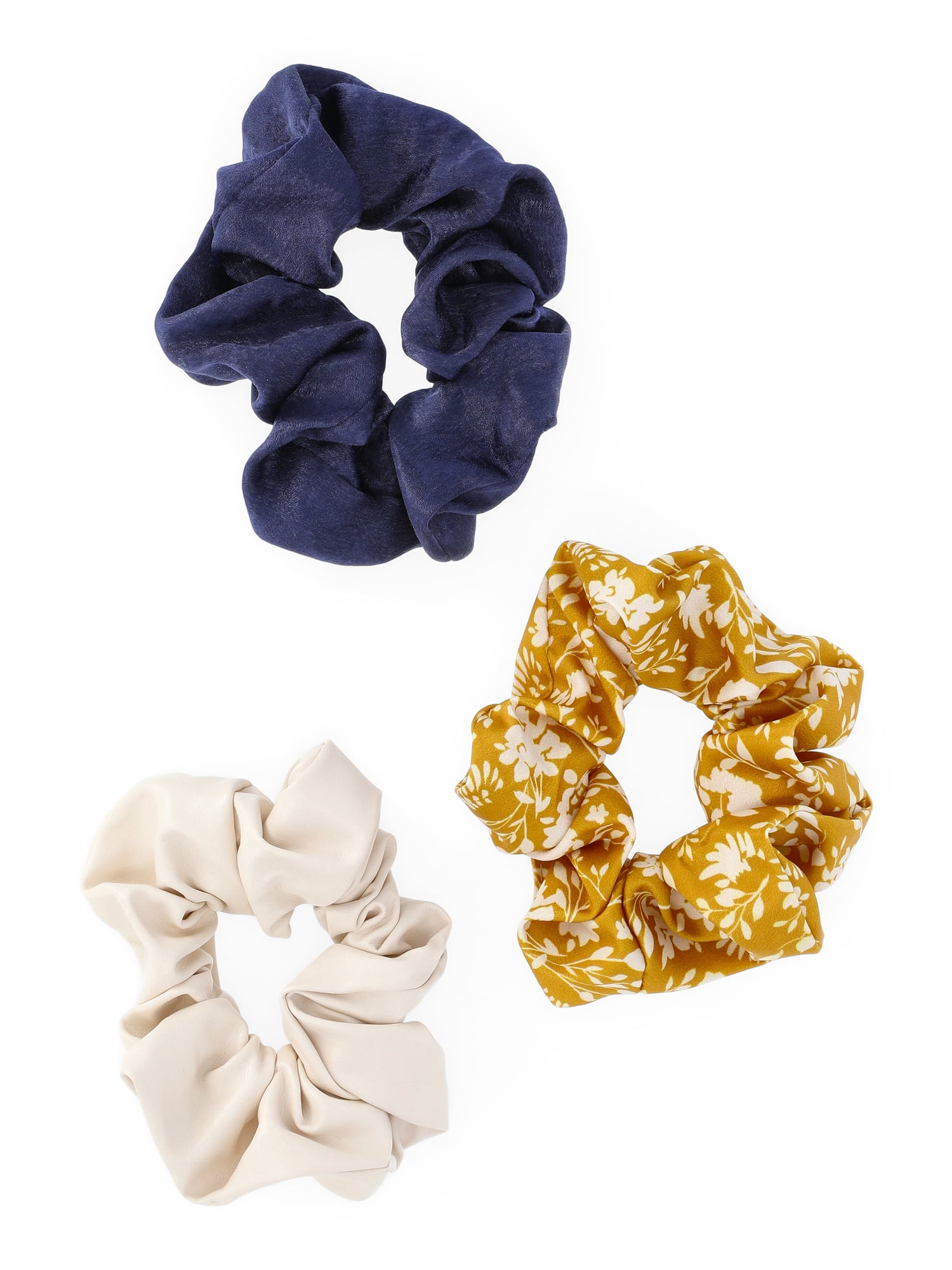 Time and Tru Women's Medium Scrunchy Hair Tie, 3-Pack, Navy