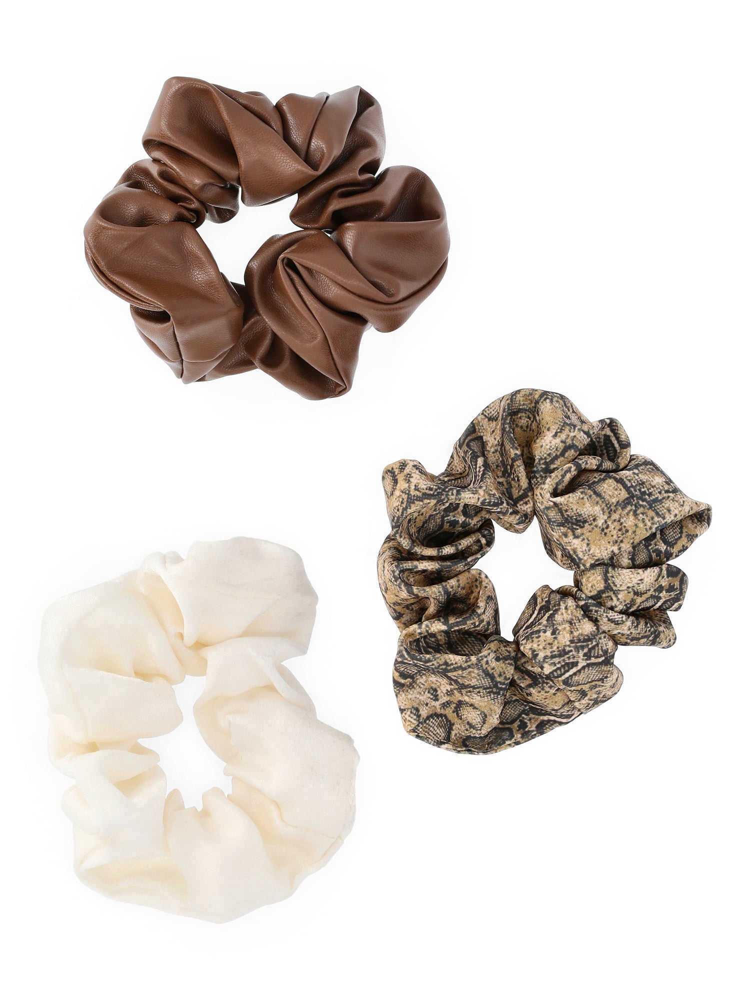 Time and Tru Women's Medium Scrunchy Hair Tie, 3-Pack, Tan