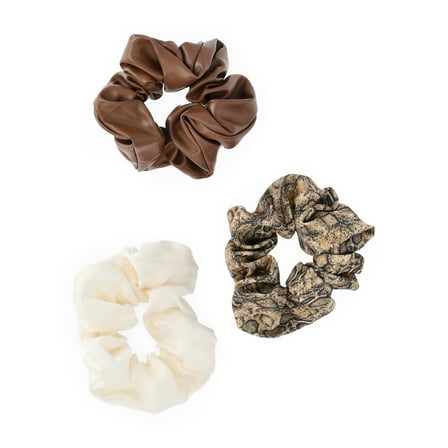 Time and Tru Women's Medium Scrunchy Hair Tie, 3-Pack, Tan