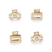 Time and Tru Women's Gold Tone Metal Mini Hair Claw Clips, 4-Pack, Gold