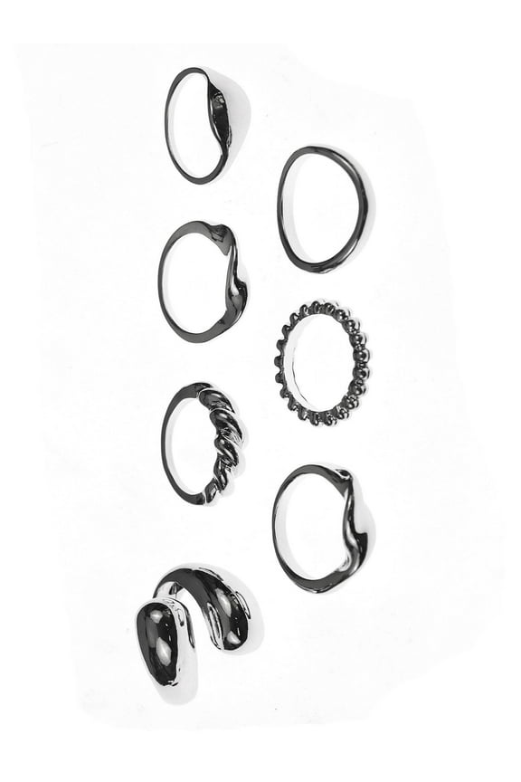 7 Piece Rhodium Stackable Ring Set (Women's)