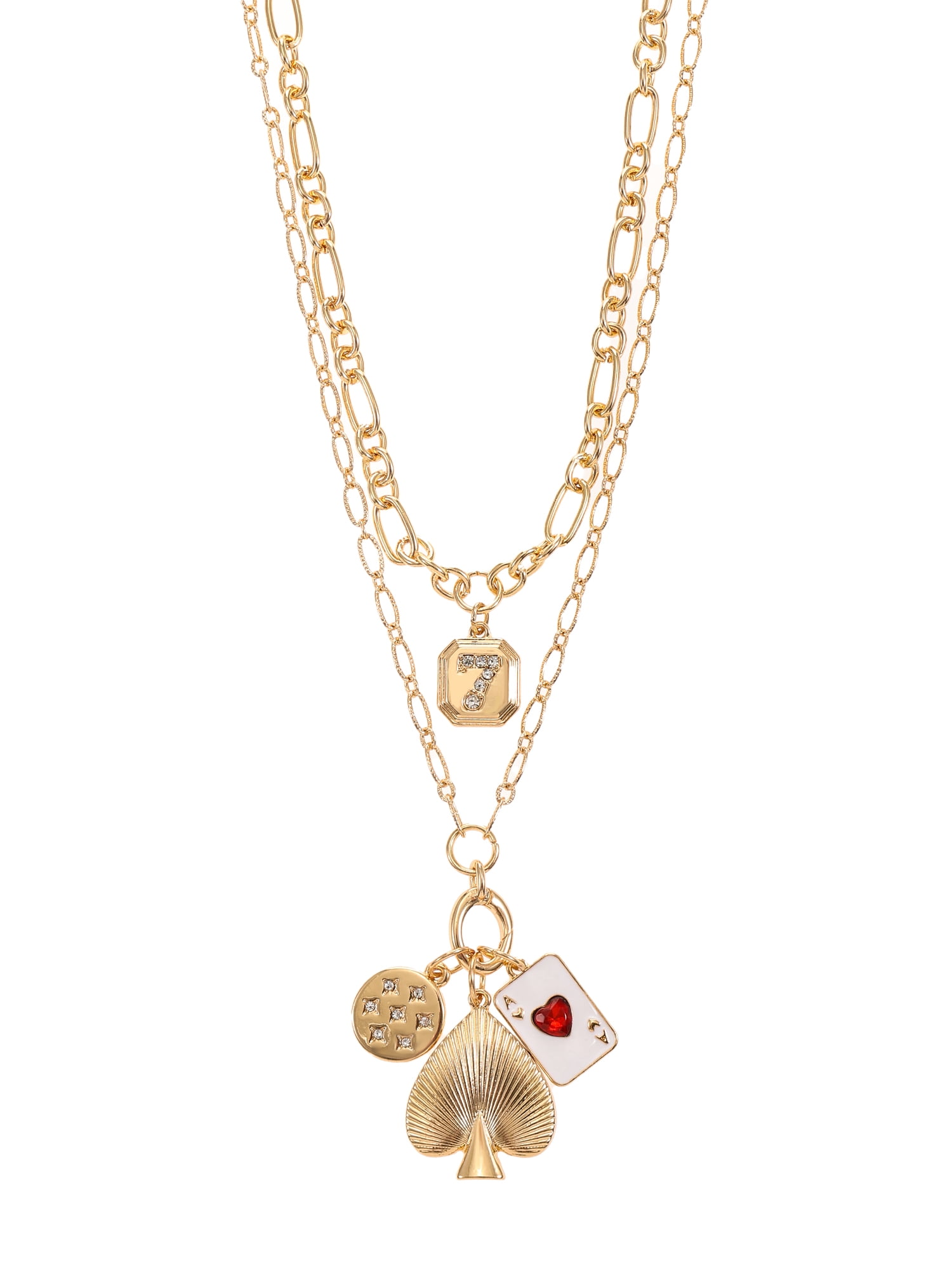 Time and Tru Ace Charm Layered Necklace Set Goldtone