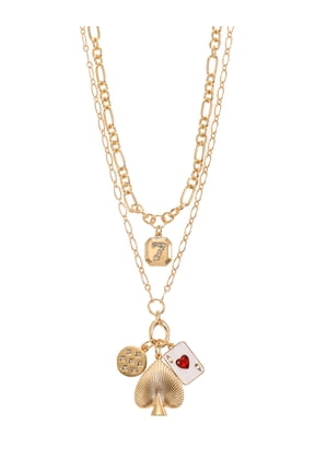 Ace Charm Layered Necklace Set Goldtone