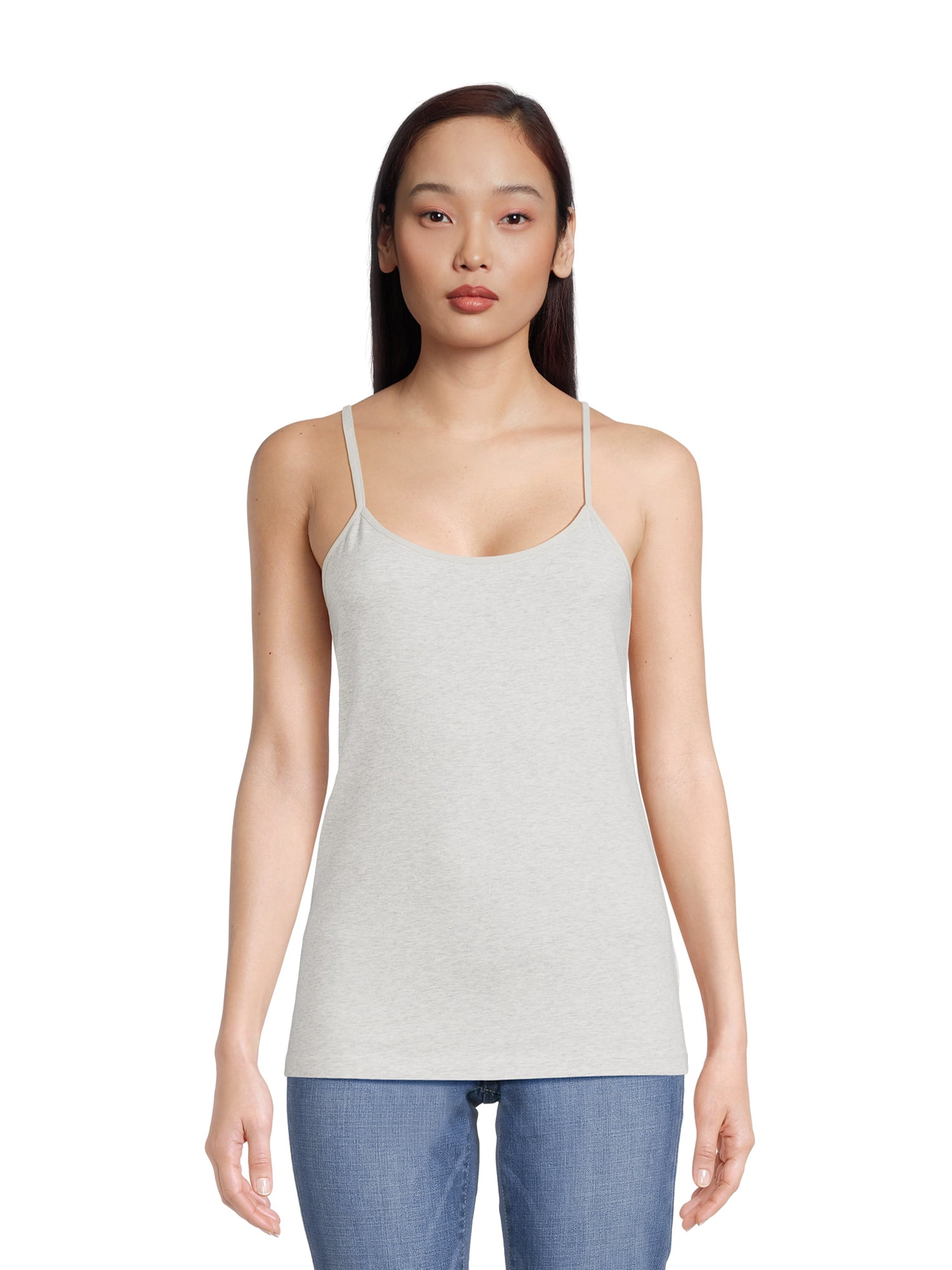 Time and Tru Adjustable Cotton and Spandex, Strap Cami Tank Top (Women ...
