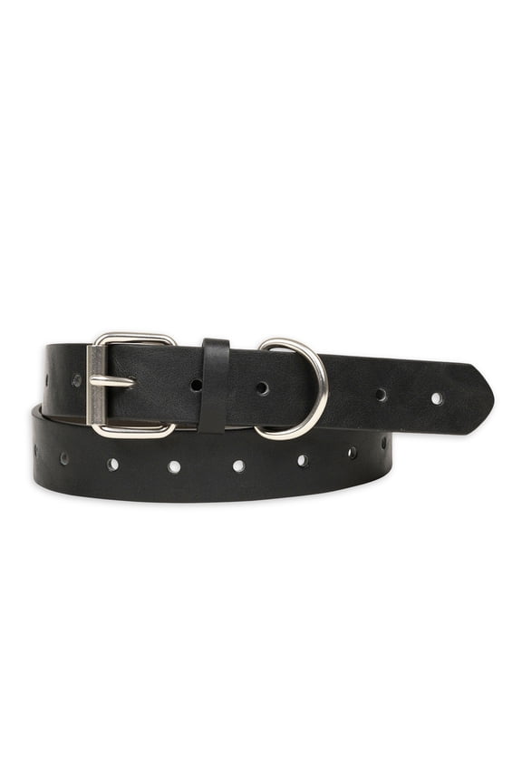 Adjustable Women's Faux Leather Roller Buckle Belt, Black