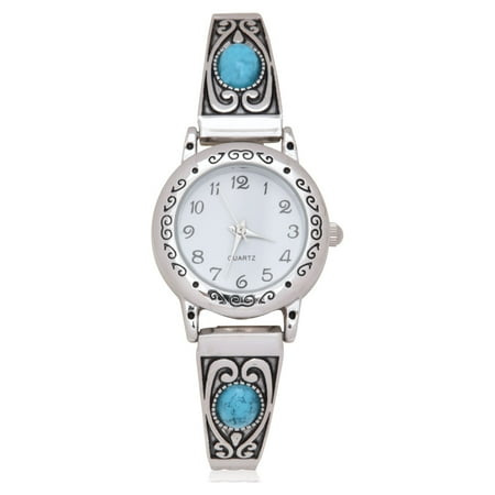 Time and Tru Adult Analog Watch in a Silvertone Round Case with Turquoise Band (WML2003WM1)