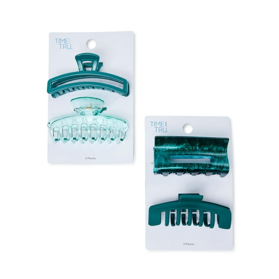 Time and Tru Adult Claw Hair Clips, Teal, 4 ct