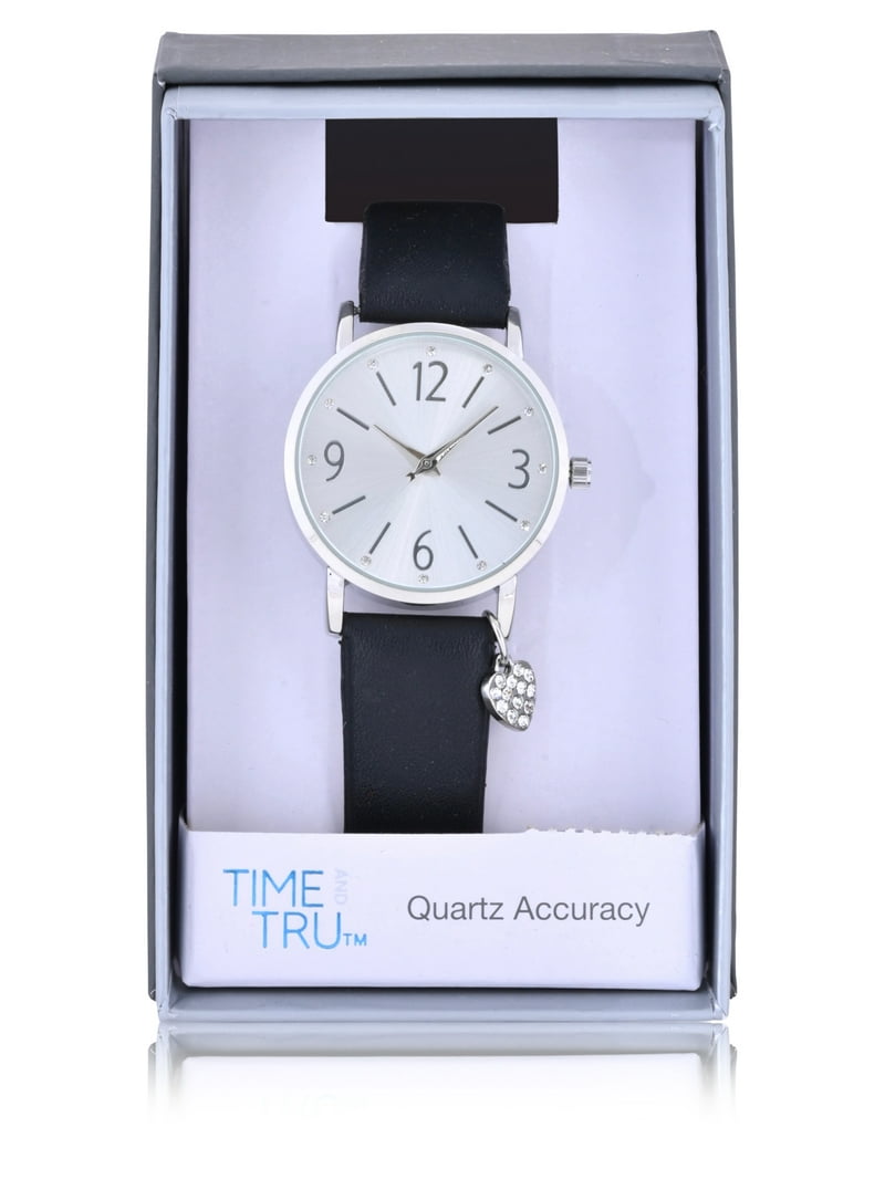 Time and Tru Women's Silver Tone Crystal Accent Watch with Heart
