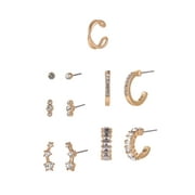 TIME AND TRU Adult Female Gold-Tone 5 Pair Crystal Stone Drop and Hoop Stacker Earring Set