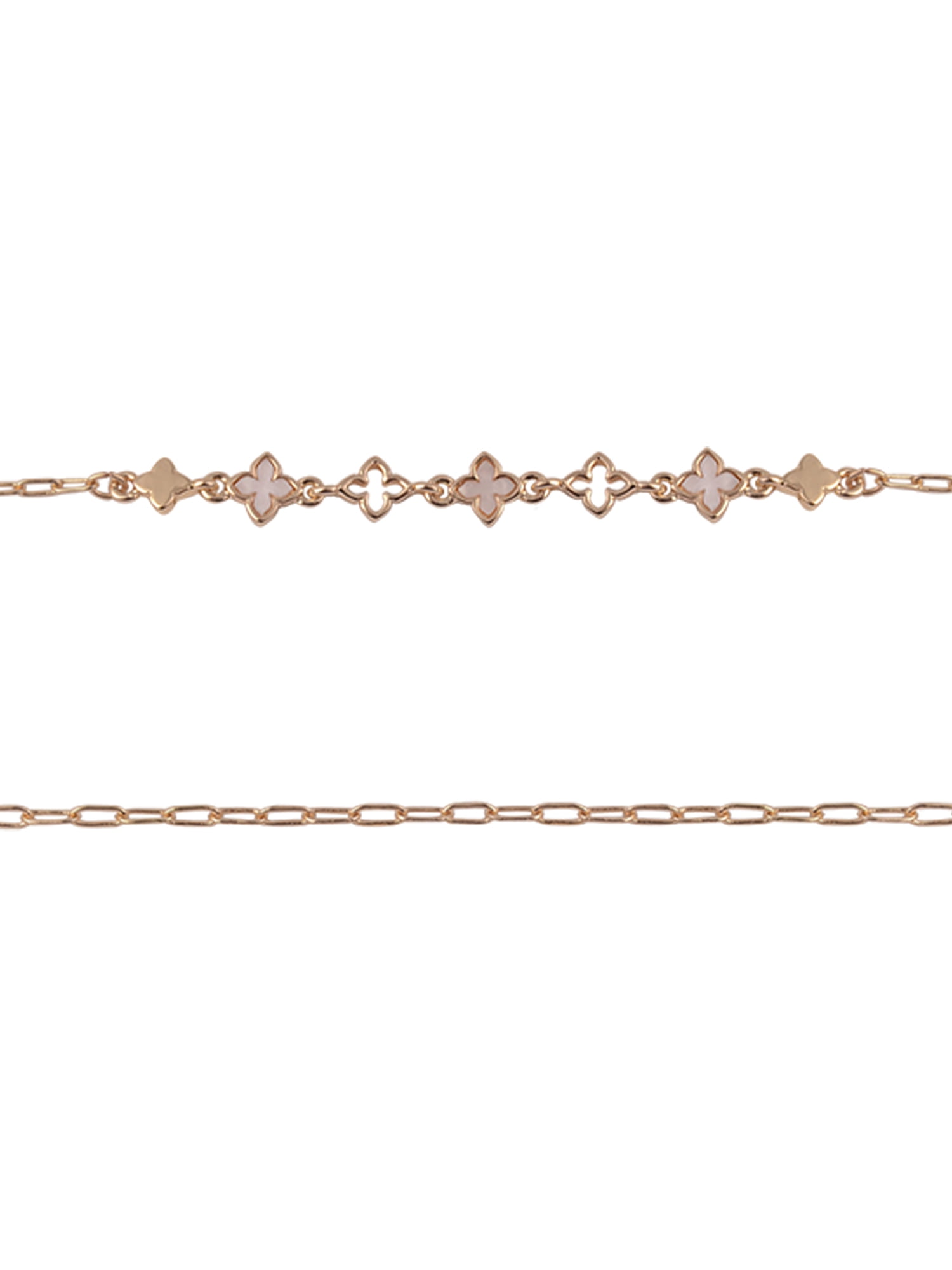 TIME AND TRU Adult Female Gold-Tone Pearlized Resin Clover Shape 3pc Chain Bracelet Set