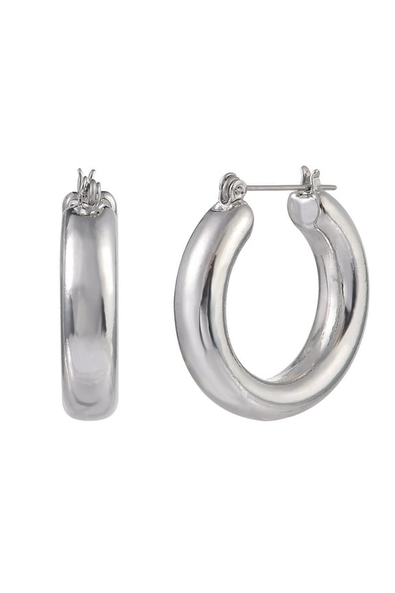 Adult Female Silver-Tone Thick Click-It Hoop Earring