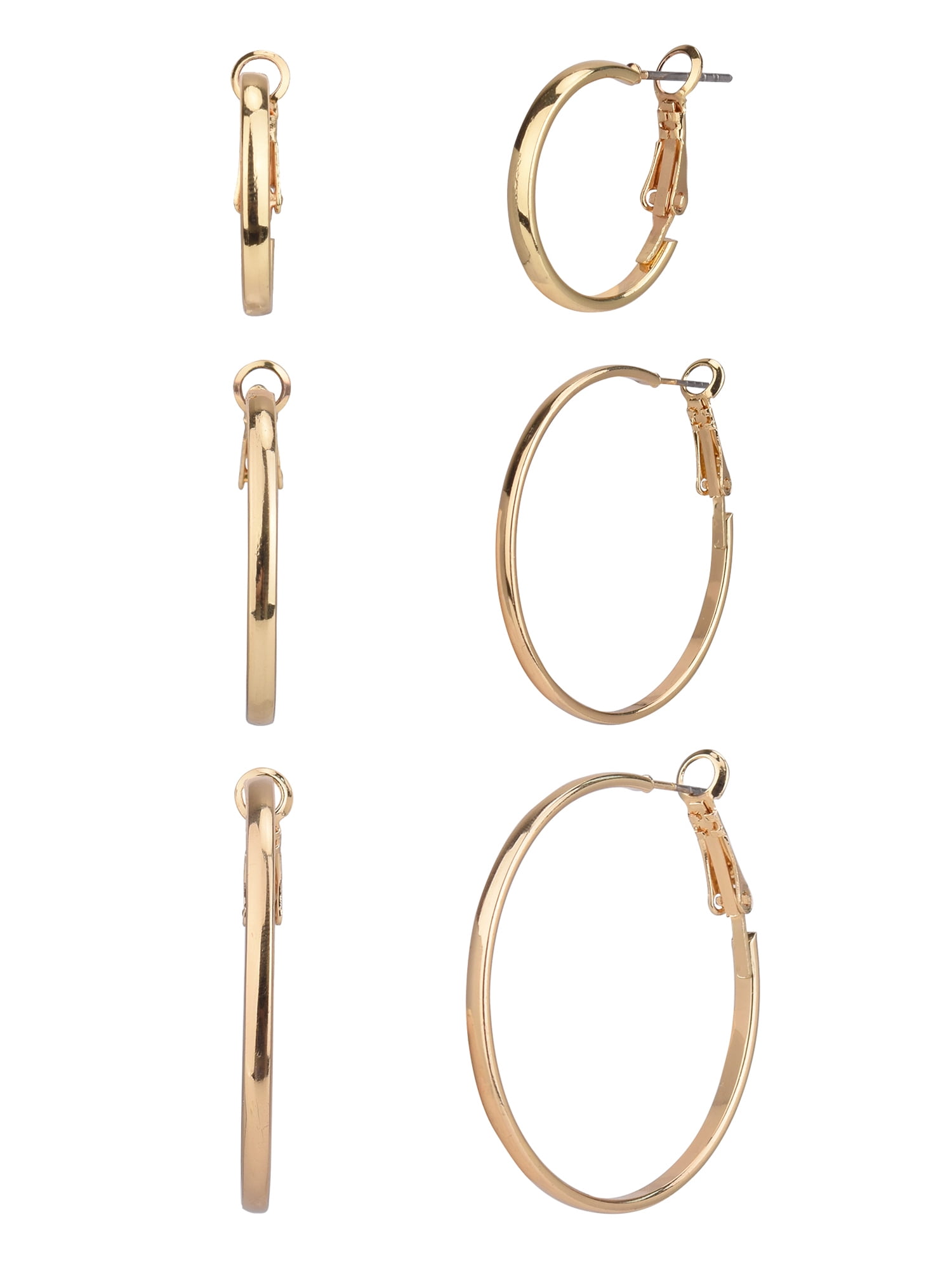 The Coupon deal of  Time and Tru Adult Women's 3 Pair Gold Tone Thin Metal Hoop Earring Set